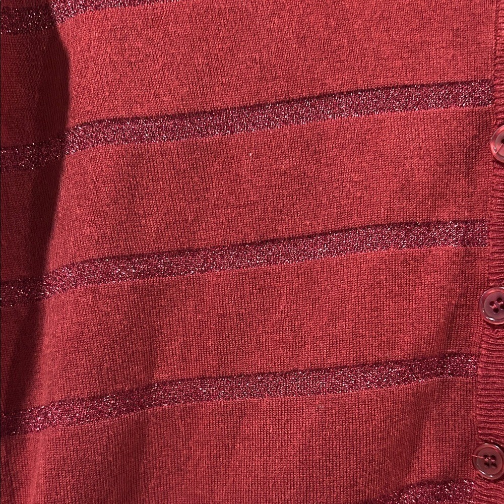 ModCloth Burgundy V-Neck Button Cardigan W/ Glitter Stripes Size L - Picture 3 of 7